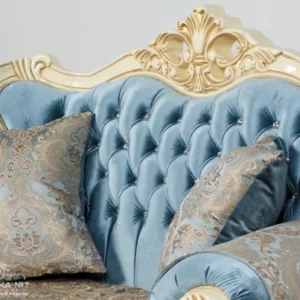 диван "Эсмеральда" 2-х местный раскладывающийся декор "крем" ткань"бирюза"